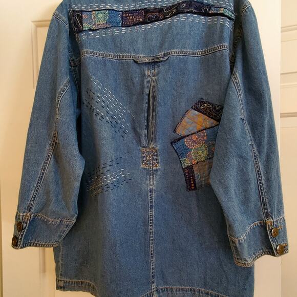 Restyled Handcrafted Wearable Art‎ Chicos Denim Jacket Sz M/L - Picture 8 of 9
